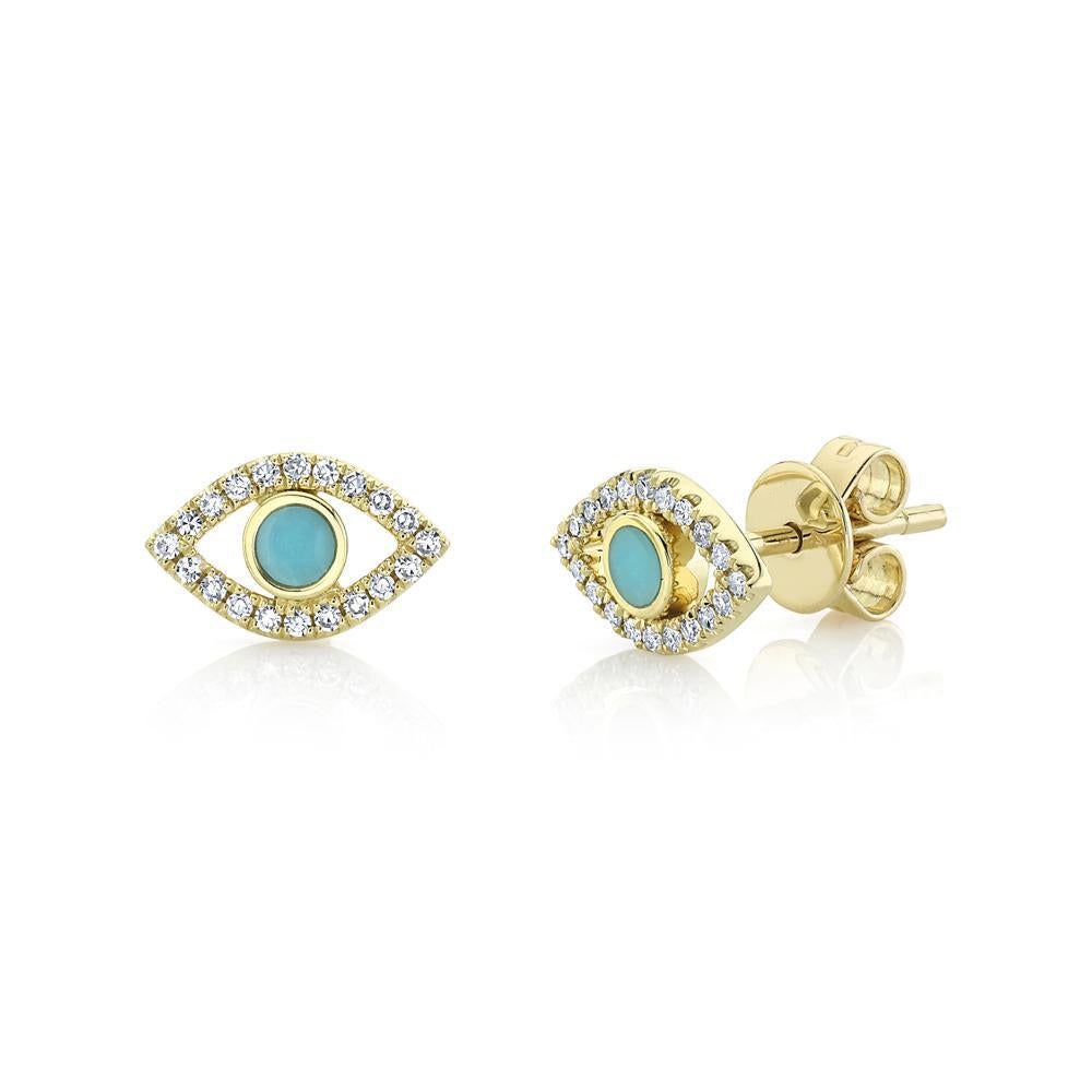 0.26ct Turquoise and Diamond Evil Eye Stud Earrings For Sale