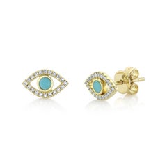 0.26ct Turquoise and Diamond Evil Eye Stud Earrings