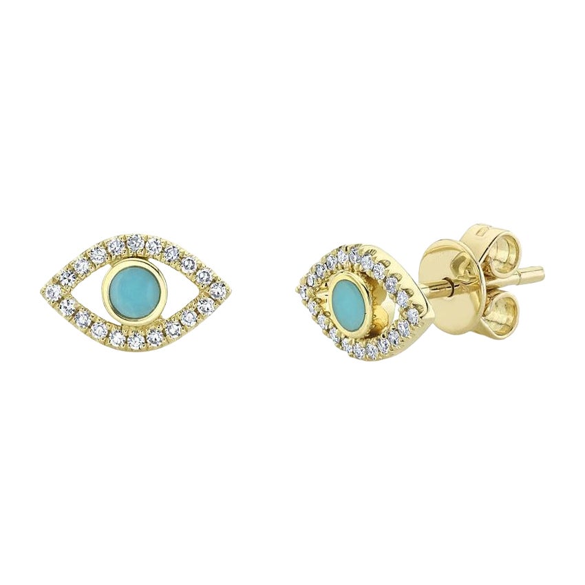 0.26ct Turquoise and Diamond Evil Eye Stud Earrings en venta