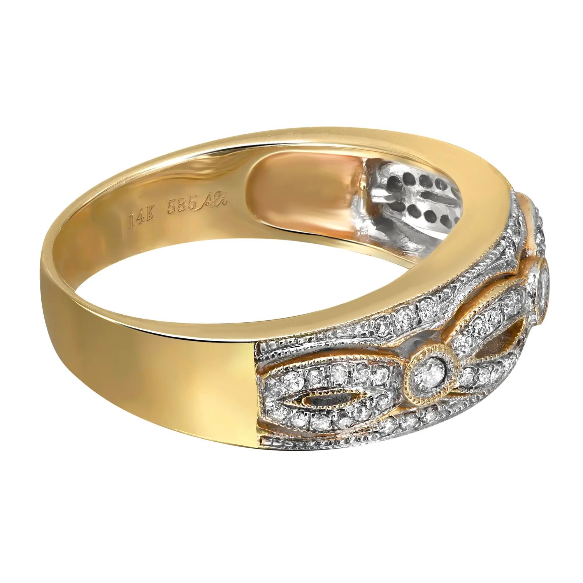 Modern 0.26cttw Pave Set Round Cut Diamond Ladies Band Ring 14k Yellow Gold For Sale