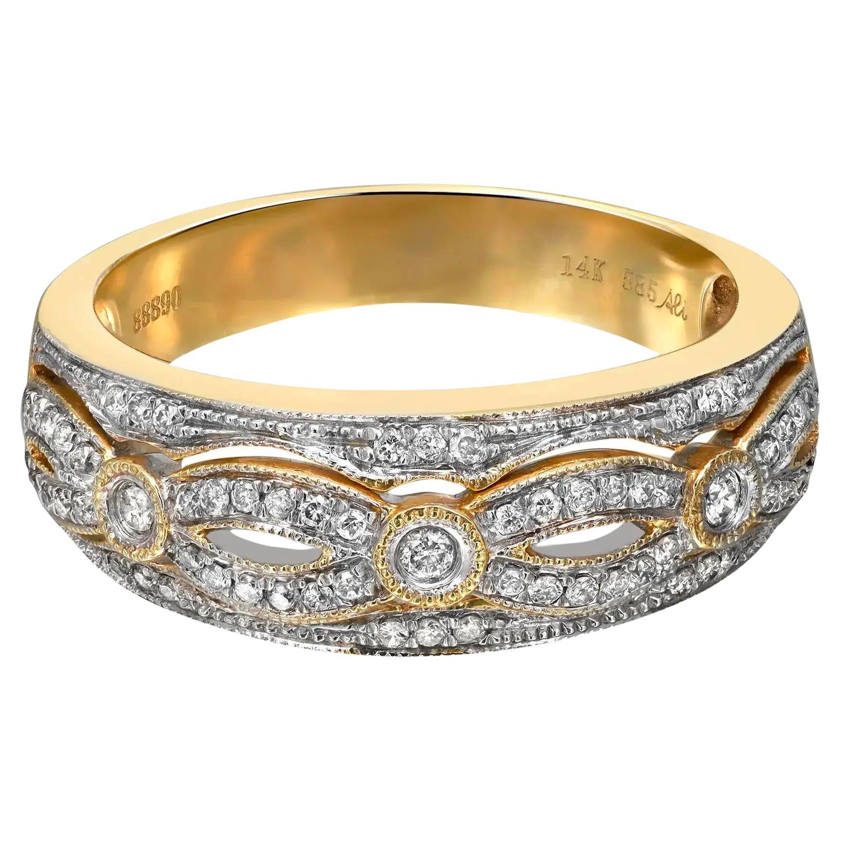 Bague jonc pour femme en or jaune 14 carats avec diamants taille ronde sertis en pavé de 0,26 carat