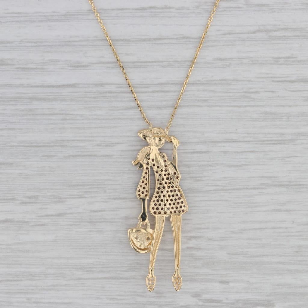 0.26ctw Cubic Zirconia Figural Fashion Lady Pendant Necklace 18k Gold In Good Condition For Sale In McLeansville, NC