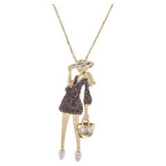 0.26ctw Cubic Zirconia Figural Fashion Lady Pendant Necklace 18k Gold