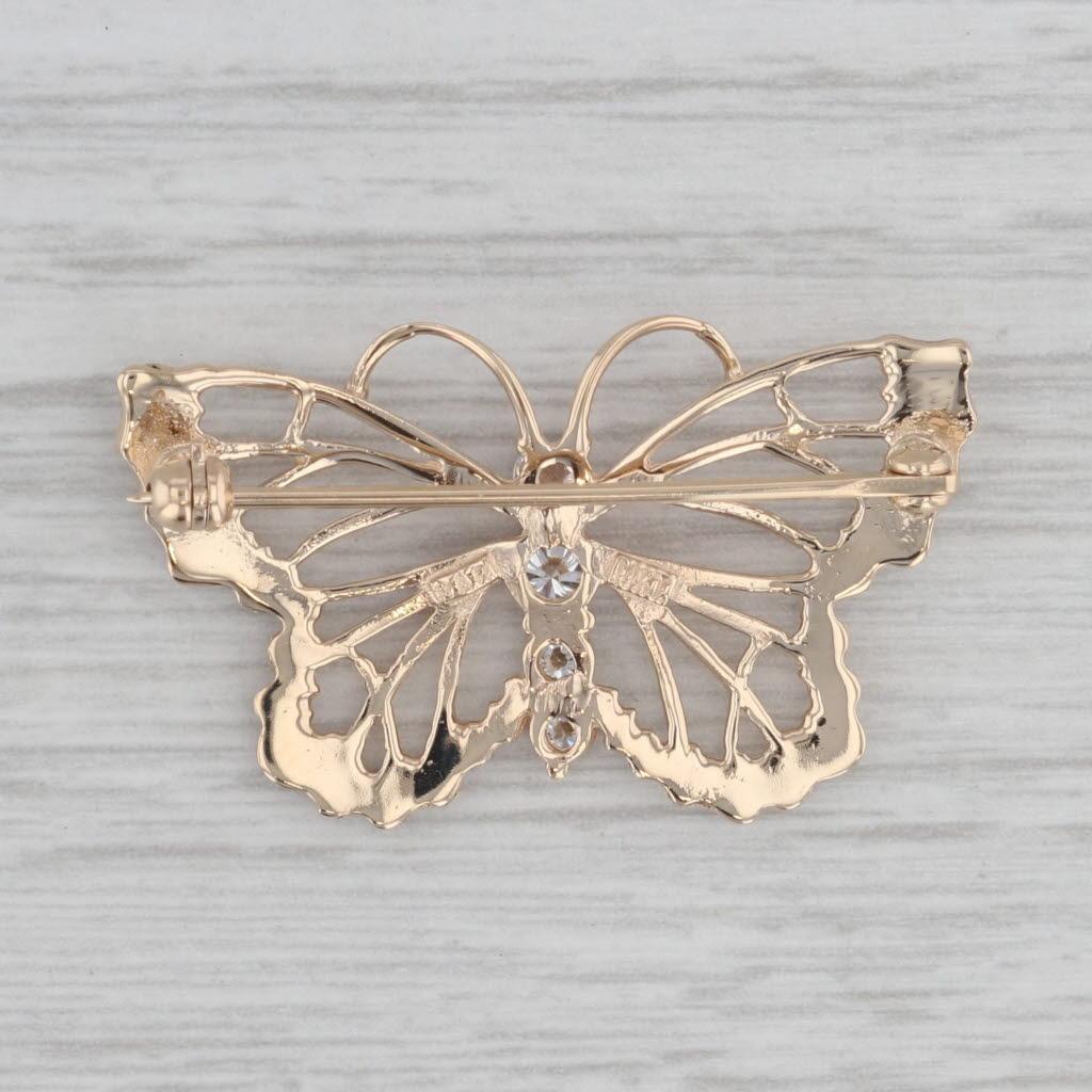 Round Cut 0.26ctw Diamond Butterfly Brooch 14k Yellow Gold Insect Bug Jewelry Pin For Sale