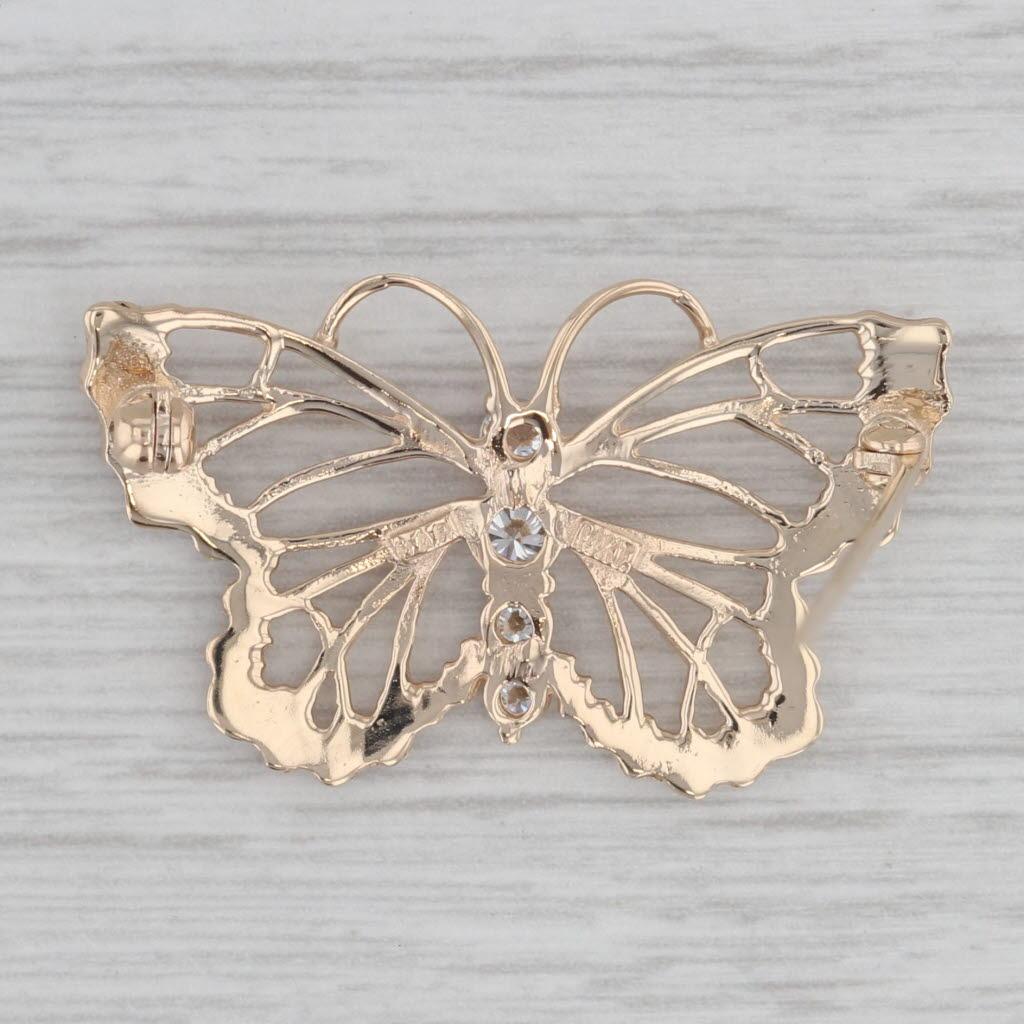 0.26ctw Diamond Butterfly Brooch 14k Yellow Gold Insect Bug Jewelry Pin In Good Condition For Sale In McLeansville, NC