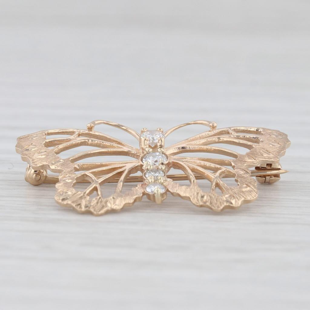 Women's 0.26ctw Diamond Butterfly Brooch 14k Yellow Gold Insect Bug Jewelry Pin For Sale