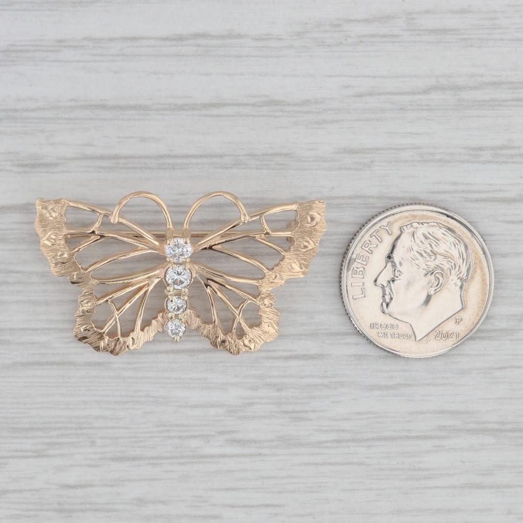0.26ctw Diamond Butterfly Brooch 14k Yellow Gold Insect Bug Jewelry Pin For Sale 1