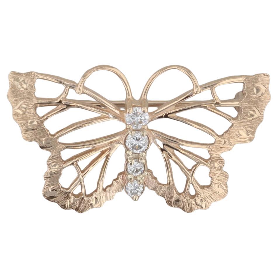 0.26ctw Diamond Butterfly Brooch 14k Yellow Gold Insect Bug Jewelry Pin For Sale