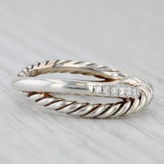 0.26ctw Diamond David Yurman Continuance Ring Sterling Silver Woven Bands Size 7