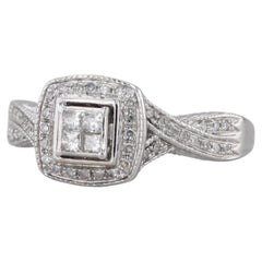 0.26ctw Princess Diamond Halo Engagement Ring 14k White Gold Size 7