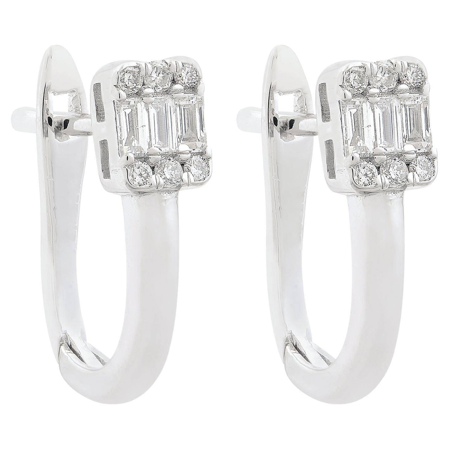 0.27 Carat Baguette Diamond Lever Back Earrings Solid 10k White Gold Jewelry