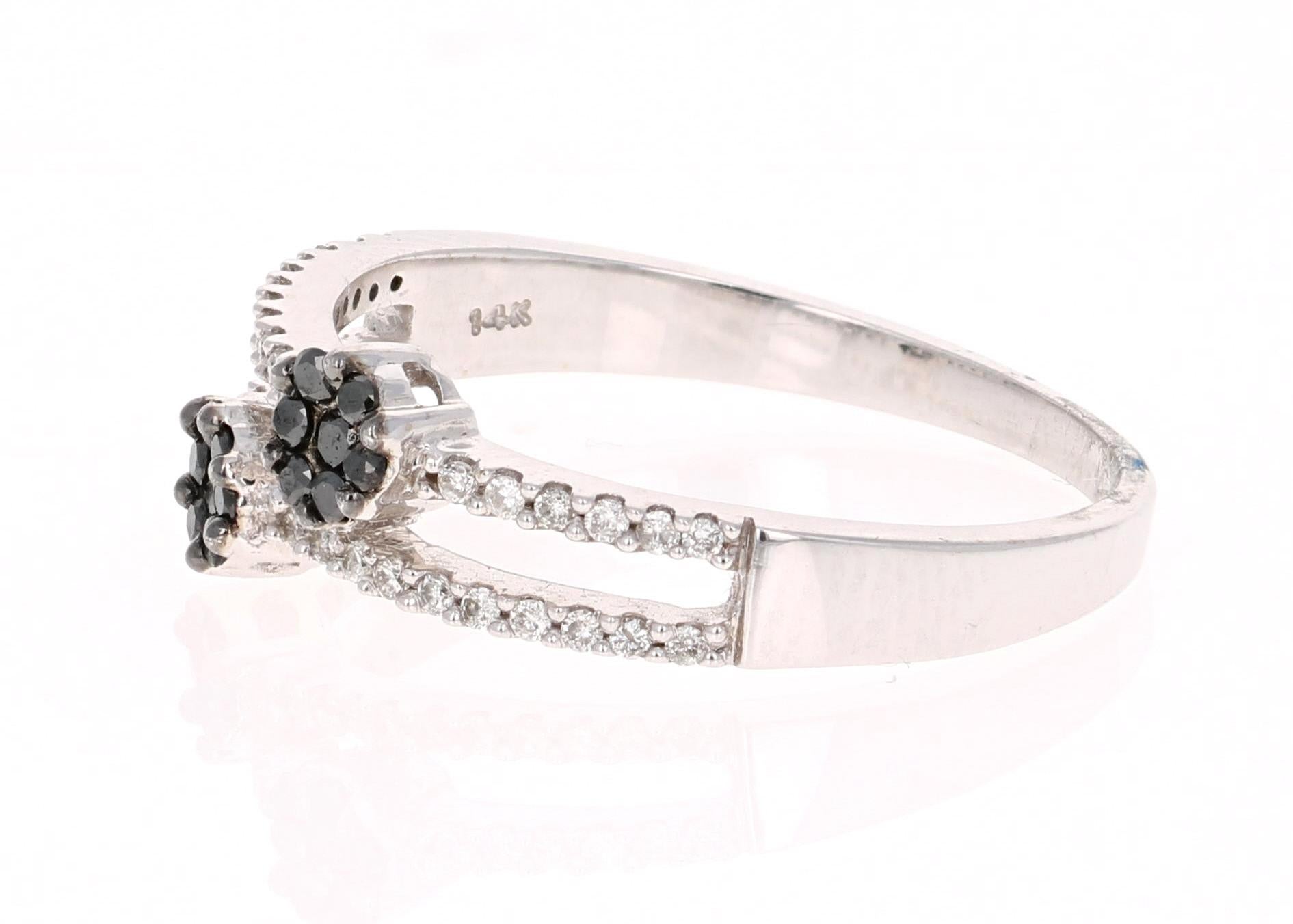 Contemporary 0.27 Carat Black Diamond Flower Ring 14 Karat White Gold For Sale