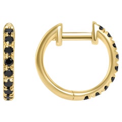 0.27 Carat Black Diamond Hoop Earrings in 14 Karat Yellow Gold, Shlomit Rogel