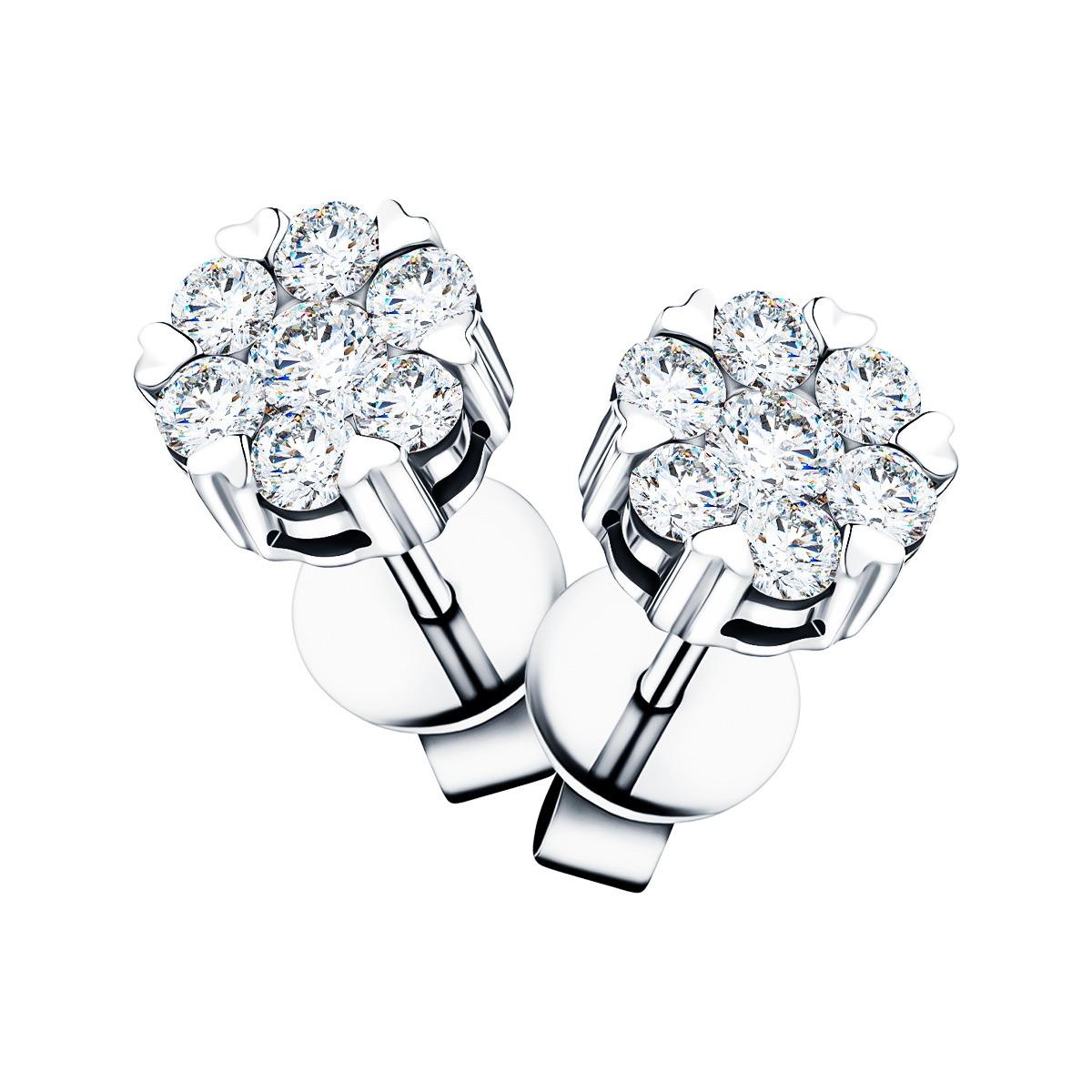 Contemporary 0.27 Carat Daisy Cluster Round Brilliant 18 KT White Gold Stud Diamond Earrings For Sale