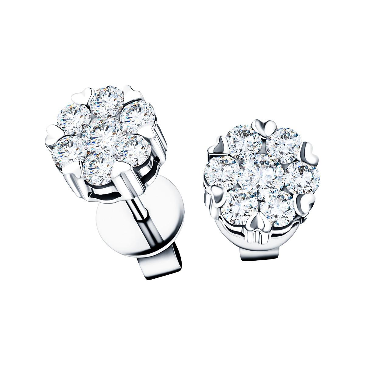 Women's 0.27 Carat Daisy Cluster Round Brilliant 18 KT White Gold Stud Diamond Earrings For Sale