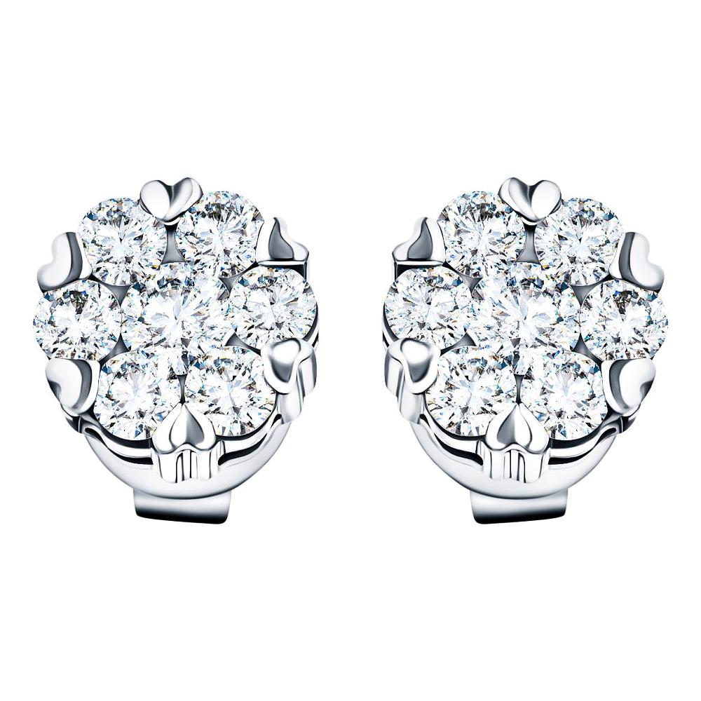 0.27 Carat Daisy Cluster Round Brilliant 18 KT White Gold Stud Diamond Earrings For Sale