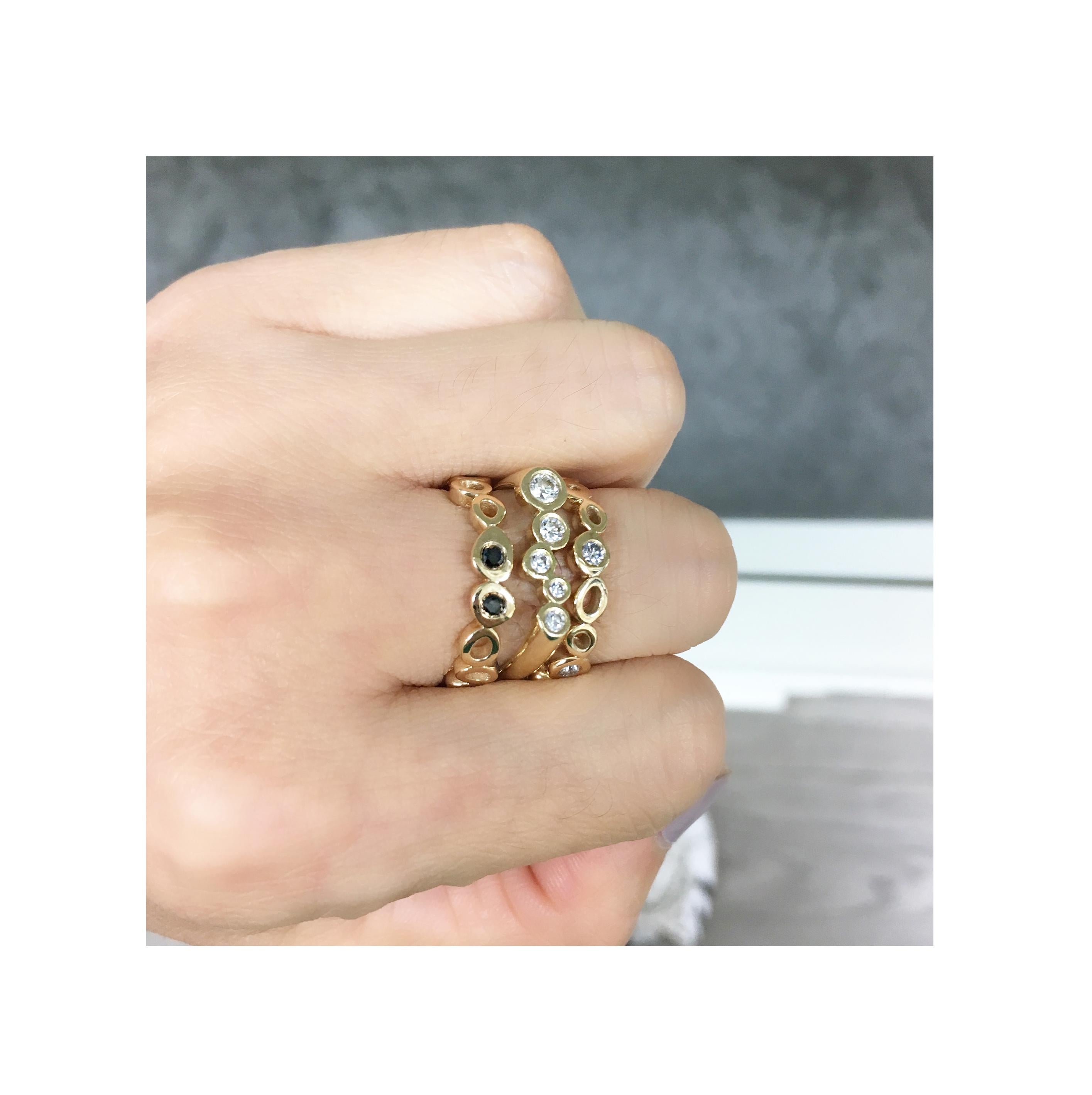 The perfect combination of comfort and diamond bling on your fingers.
Diamonds sprinkled across your fingers just like our Shadows earrings and bar pendant.
The sides of the ring bands are also tapered for a comfortable fit. 
Also makes a great