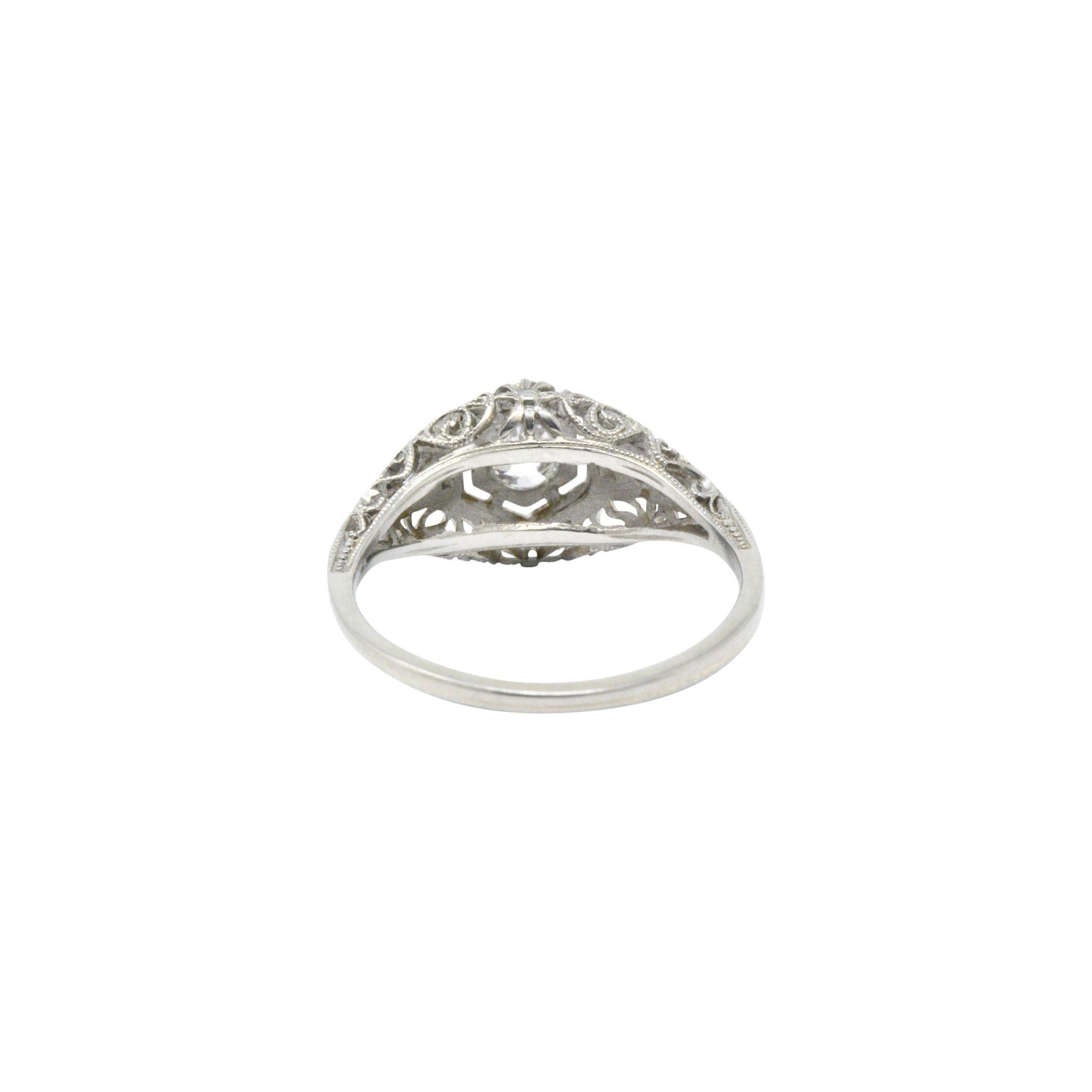 Women's or Men's 0.27 Carat Diamond and 14 Karat White Gold Art Deco Engagement Ring
