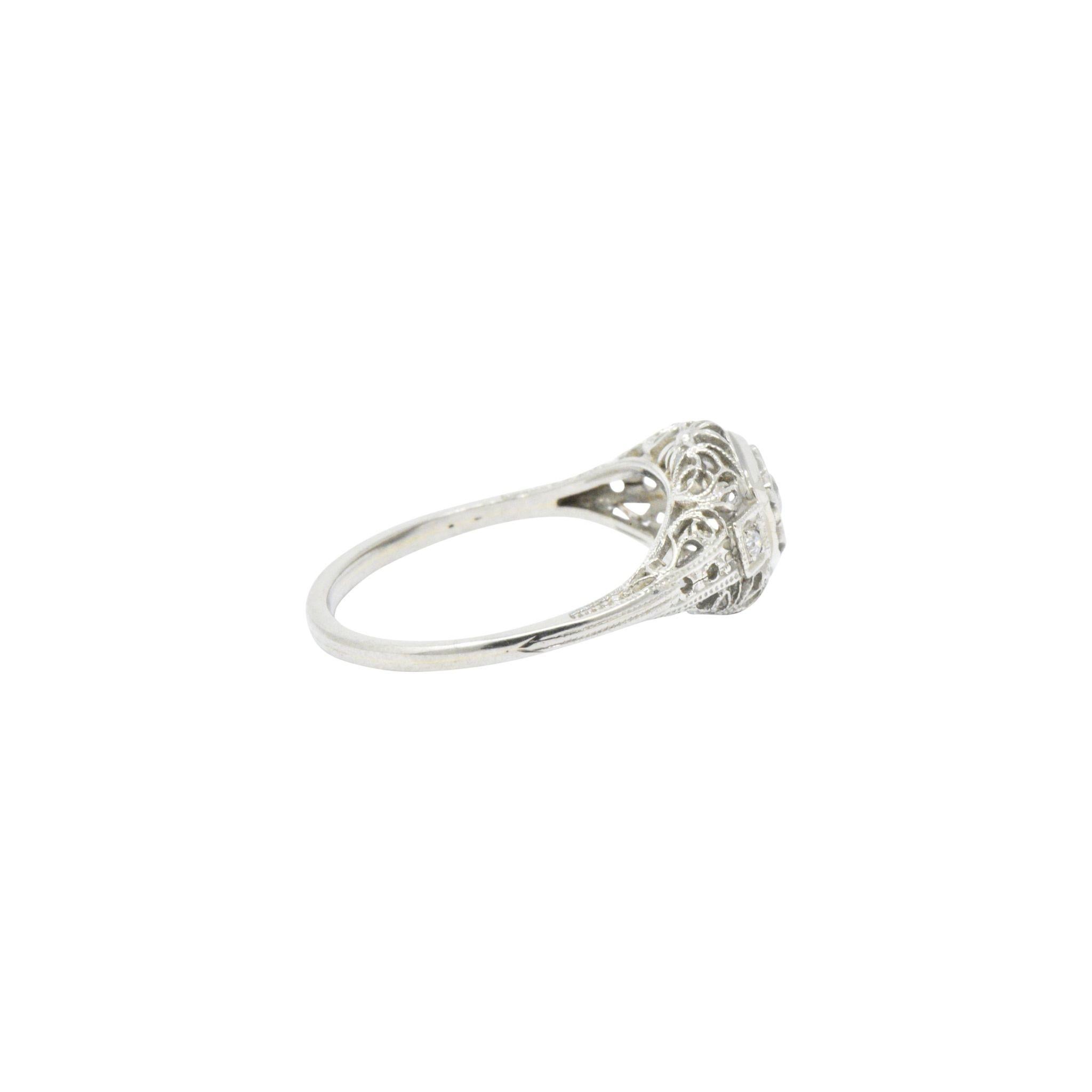 0.27 Carat Diamond and 14 Karat White Gold Art Deco Engagement Ring 1