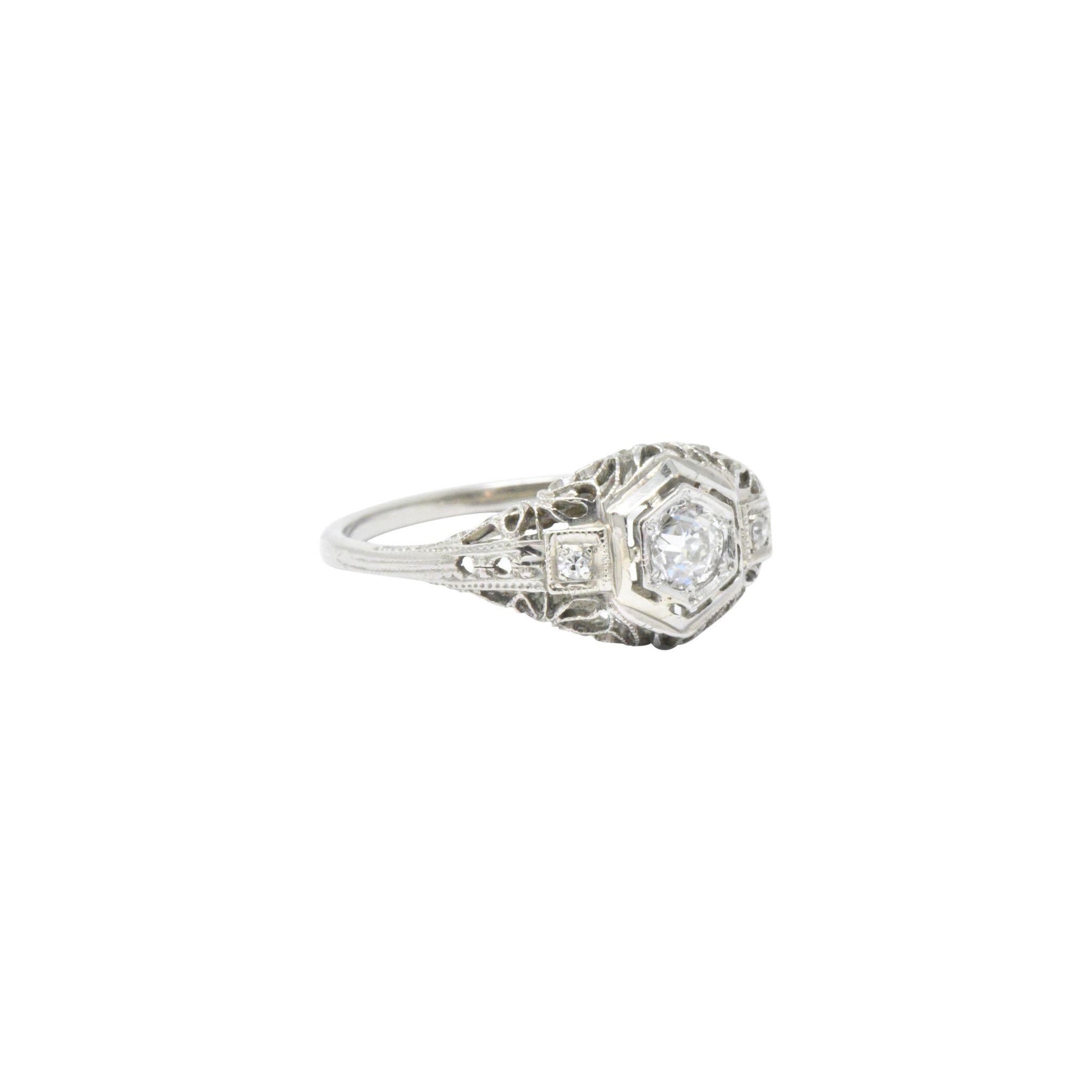 0.27 Carat Diamond and 14 Karat White Gold Art Deco Engagement Ring 2