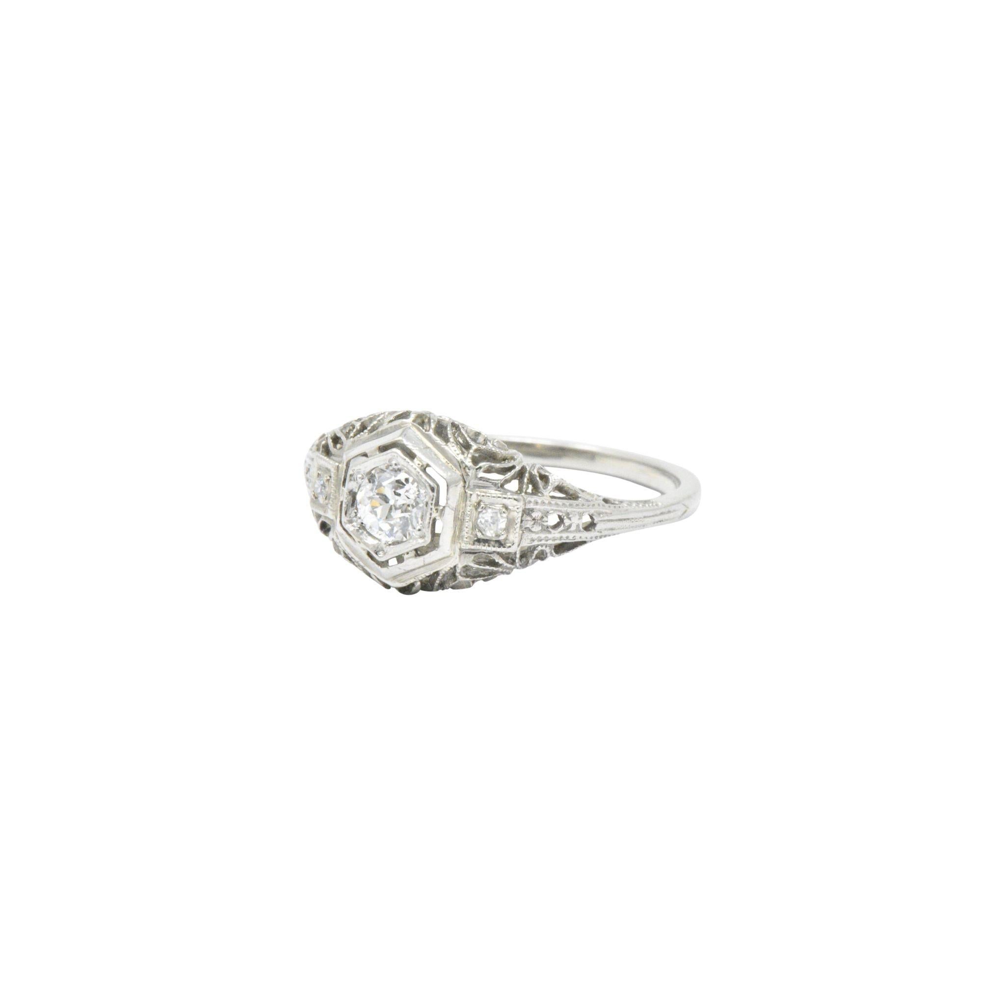 0.27 Carat Diamond and 14 Karat White Gold Art Deco Engagement Ring 3