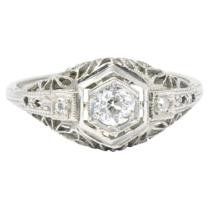 0.27 Carat Diamond and 14 Karat White Gold Art Deco Engagement Ring