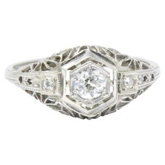 Antique 0.27 Carat Diamond and 14 Karat White Gold Art Deco Engagement Ring