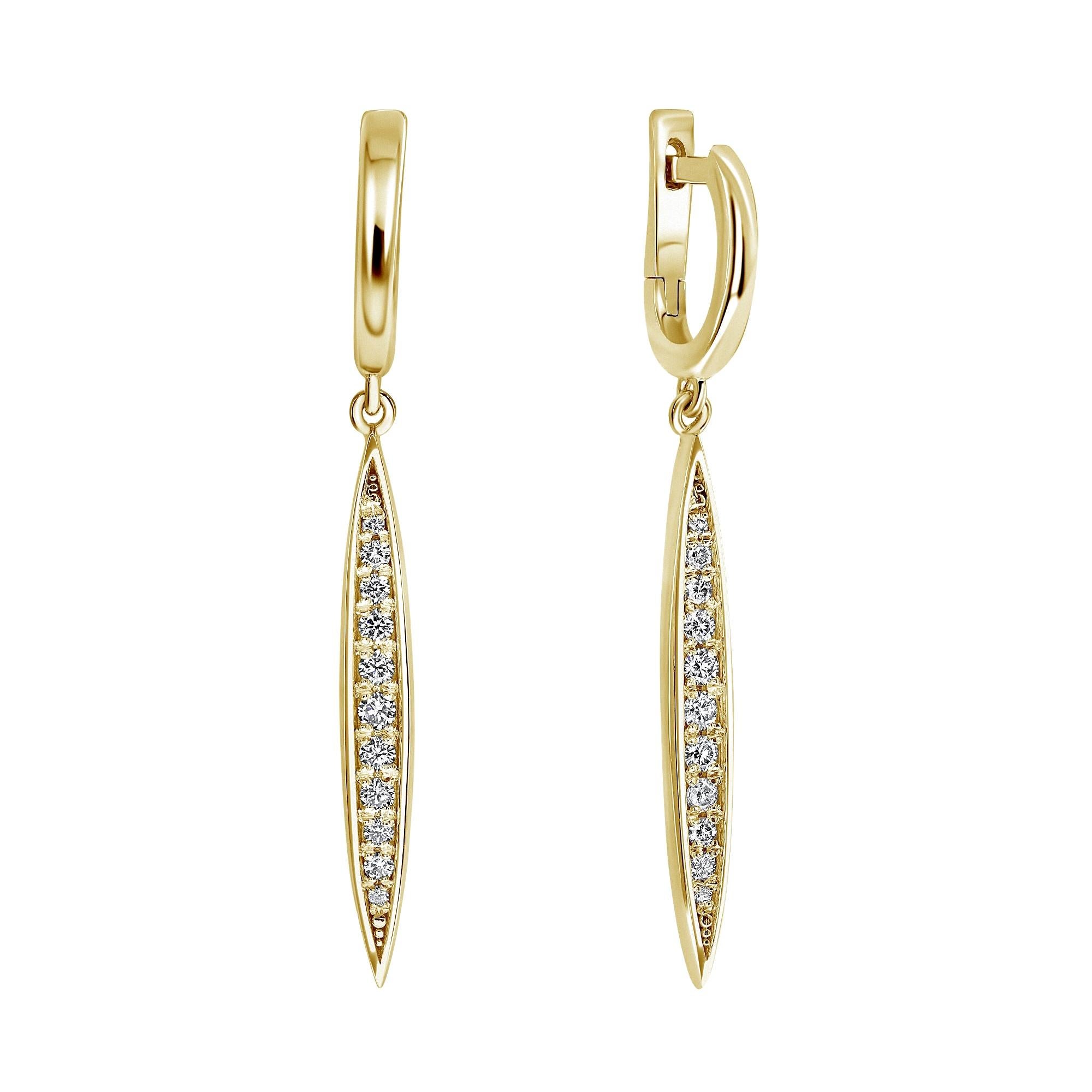 0.27 Carat Diamond Dangle Earrings in 14k Yellow Gold, Shlomit Rogel