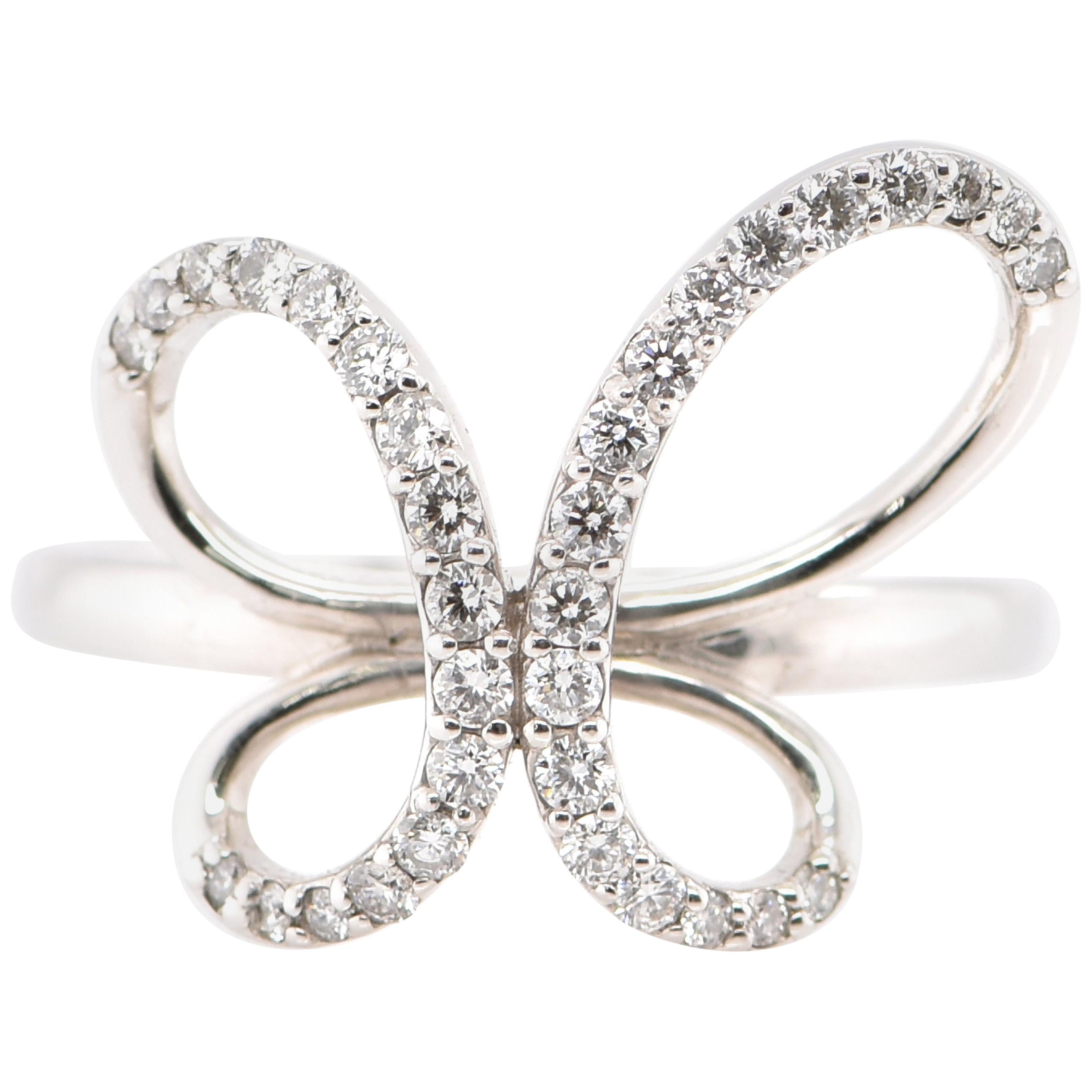 0.27 Carat Natural Diamond Butterfly Ring Set in Platinum For Sale