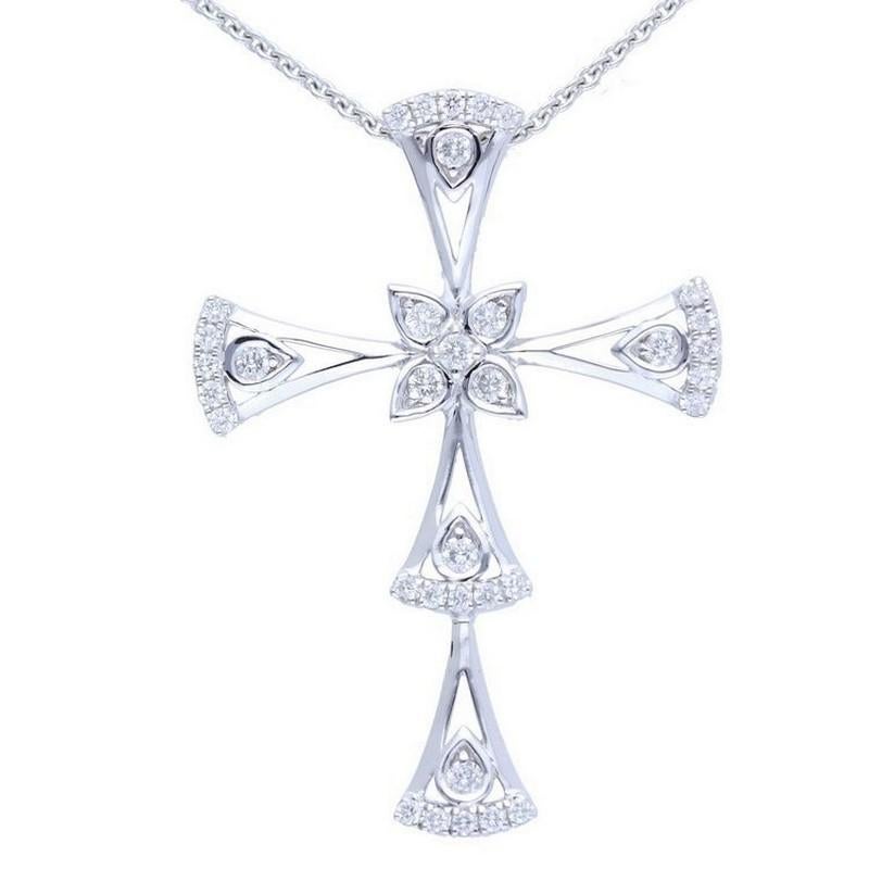 Modern 0.27 Carat Diamonds Cross Pendant in 14K White Gold For Sale