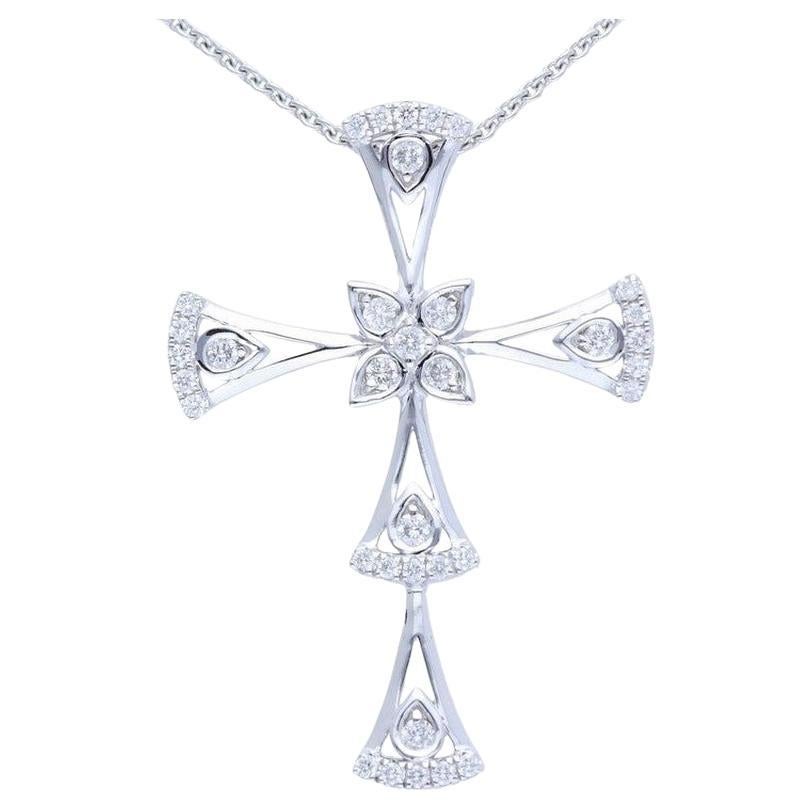 0.27 Carat Diamonds Cross Pendant in 14K White Gold For Sale