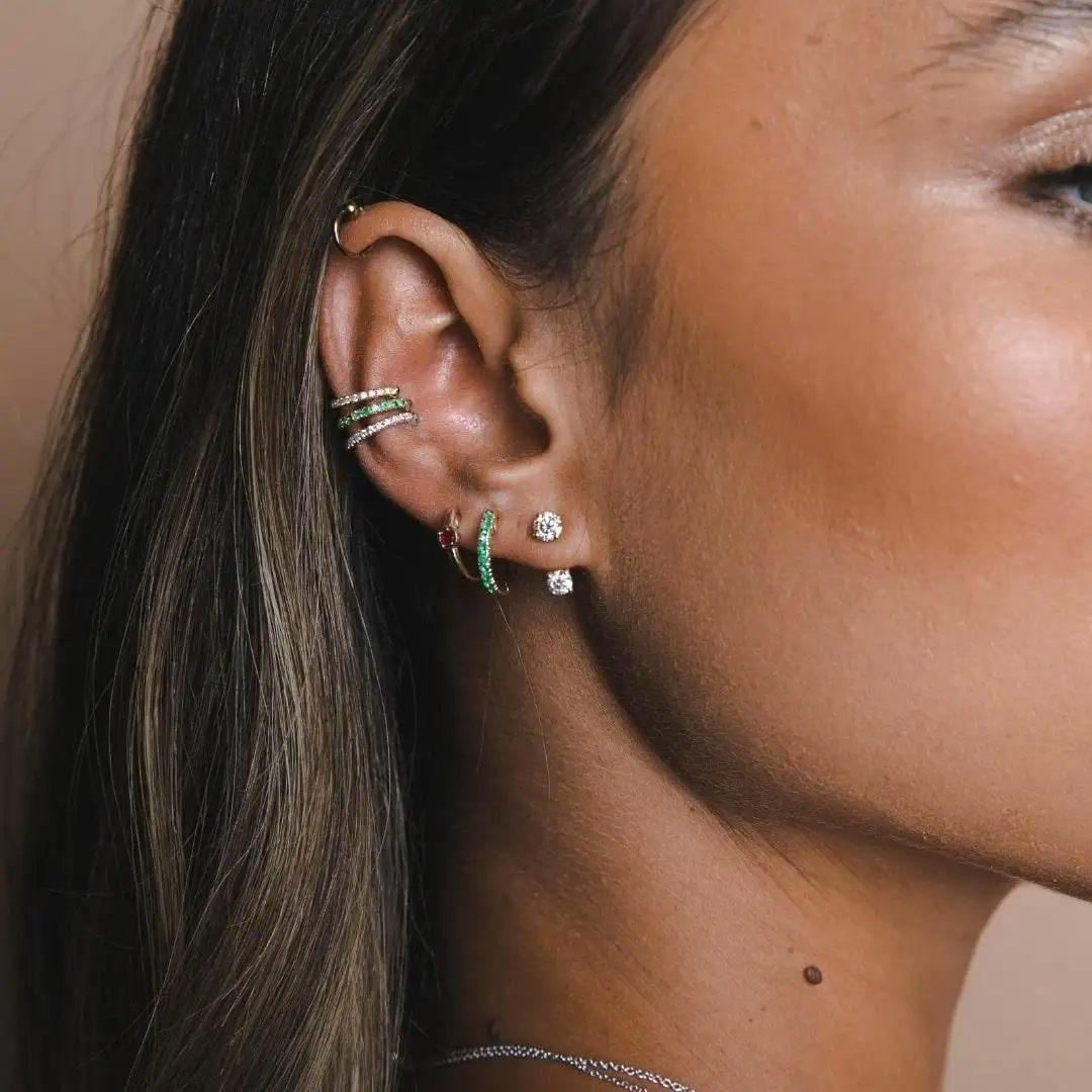 0.27 Carat Emerald Birthstone Hoop Earrings in 14K Yellow Gold, Shlomit Rogel For Sale 1