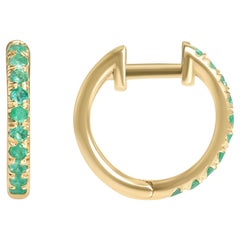 0.27 Carat Emerald Birthstone Hoop Earrings in 14K Yellow Gold, Shlomit Rogel