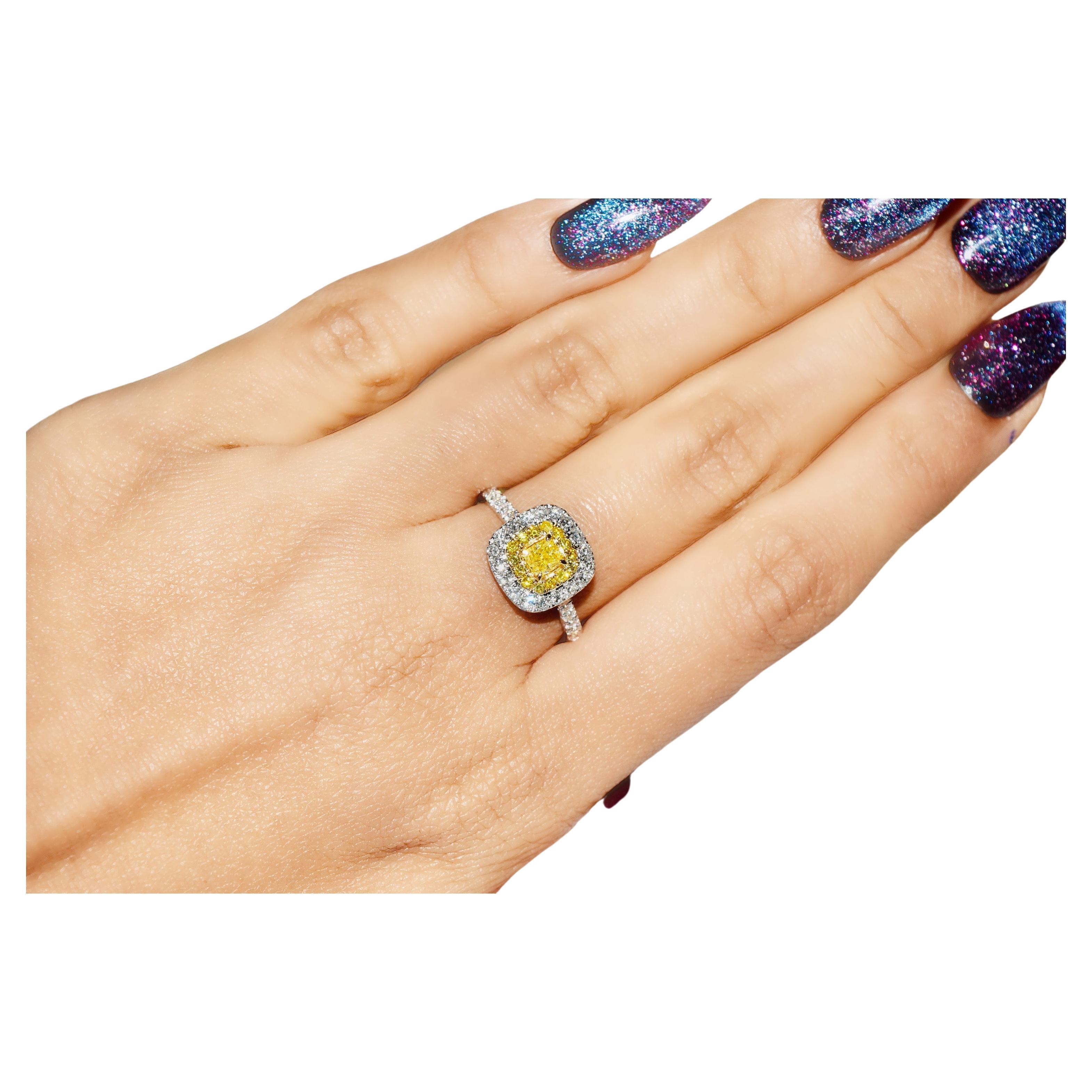 0.27 Carat Fancy Yellow Diamond Ring SI Clarity AGL Certified  For Sale