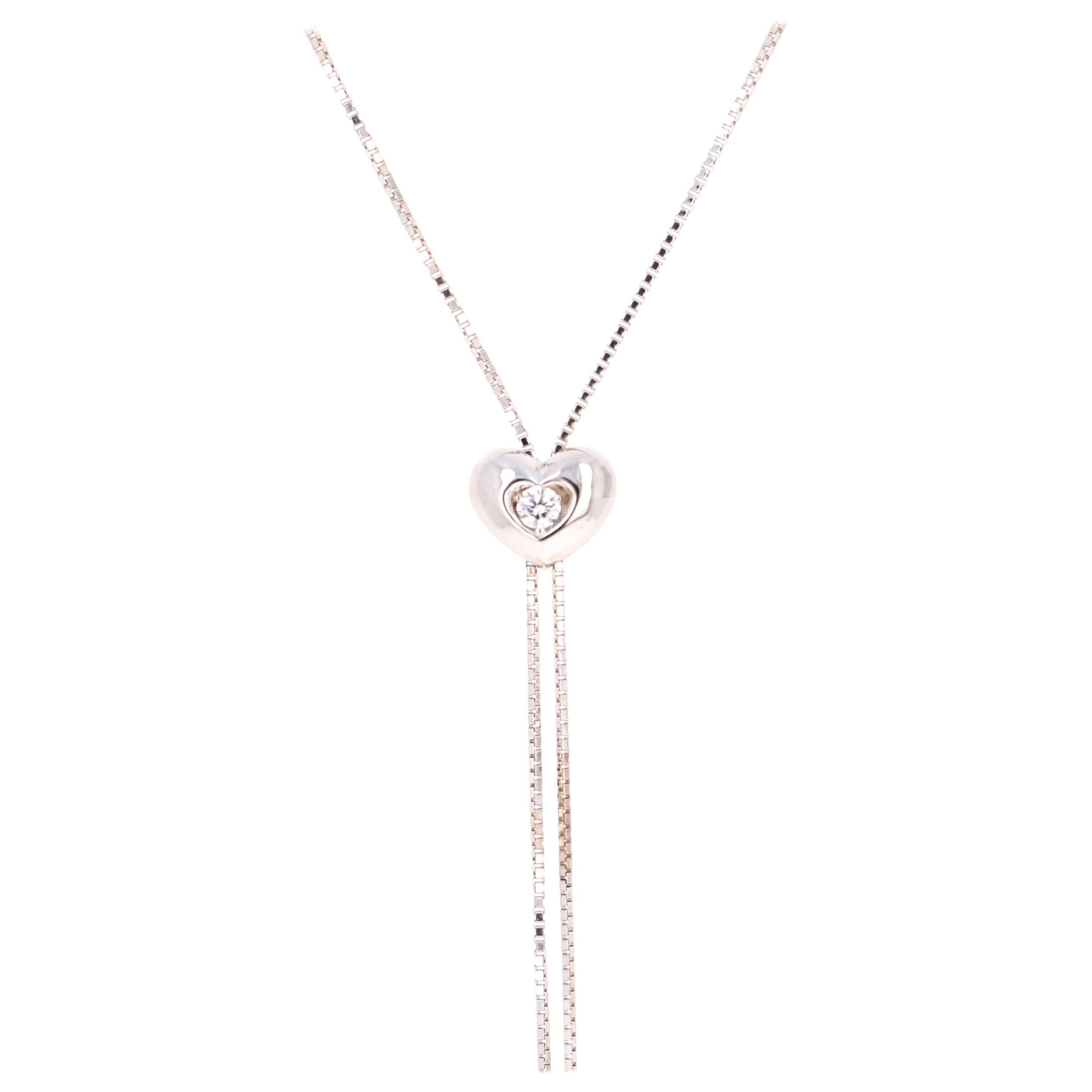 0.27 Carat Heart Round Cut Chain Necklace 14 Karat White Gold For Sale