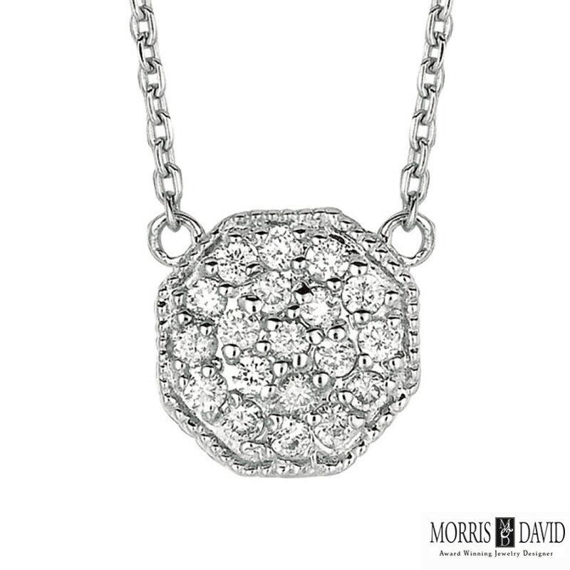 Round Cut 0.27 Carat Natural Diamond Octagonal Shape Necklace 14 Karat White Gold For Sale