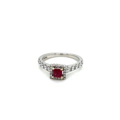 0.27 Carat Princess cut Ruby and Diamond ring in Platinum and Yellow Gold
