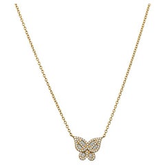 Halskette mit Schmetterlingsanhänger, 0,27 Karat Gesamtgewicht Baguette & runder Diamant