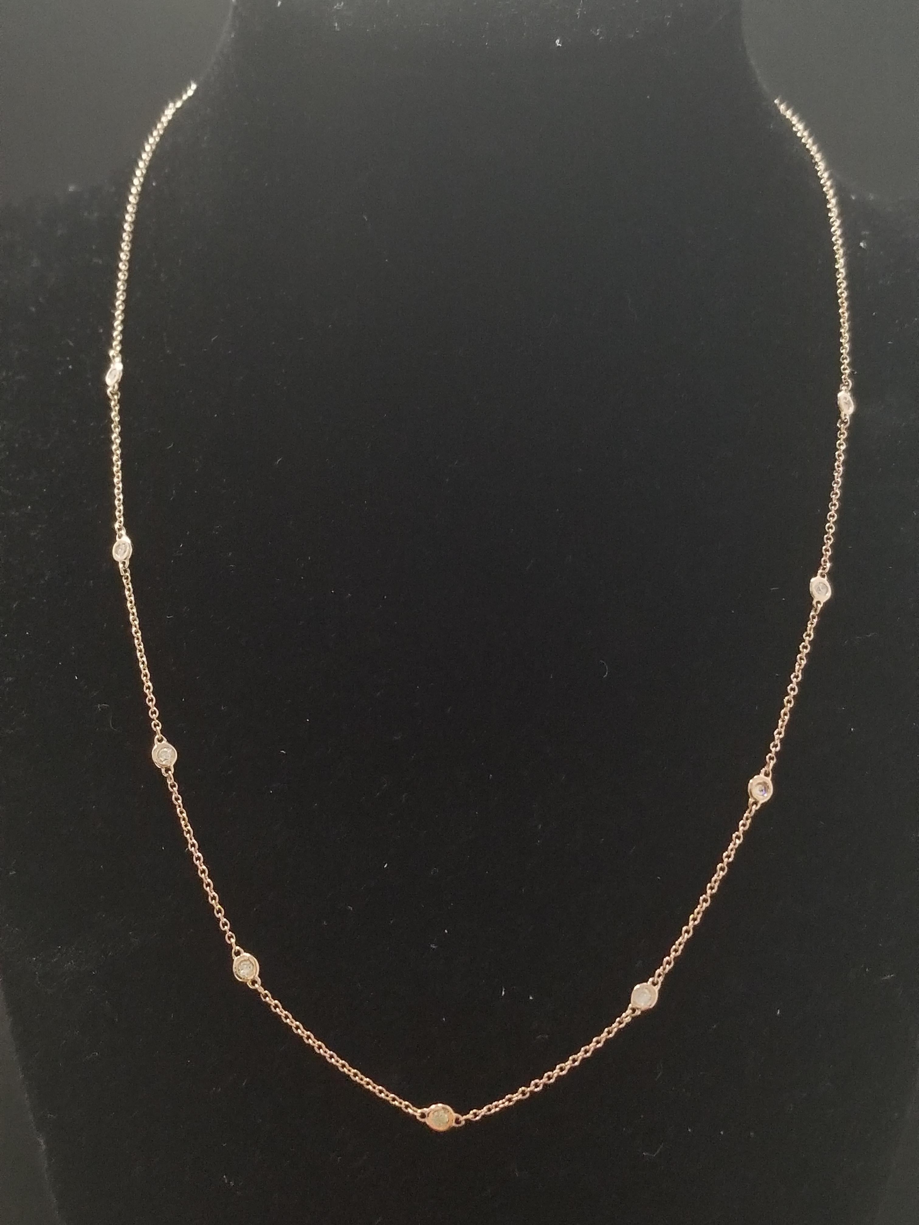 9 STATIONS DIAMOND STATION NECKLACE BEZEL-SET IN 14K ROSE GOLD (0.45 CTW)

PRODUCT DETAILS

(Handcrafted With Natural Diamonds)

Eleven brilliant cut round diamonds sparkle in a bezel setting in this stunning Diamonds chain necklace 0.45 cttw. The