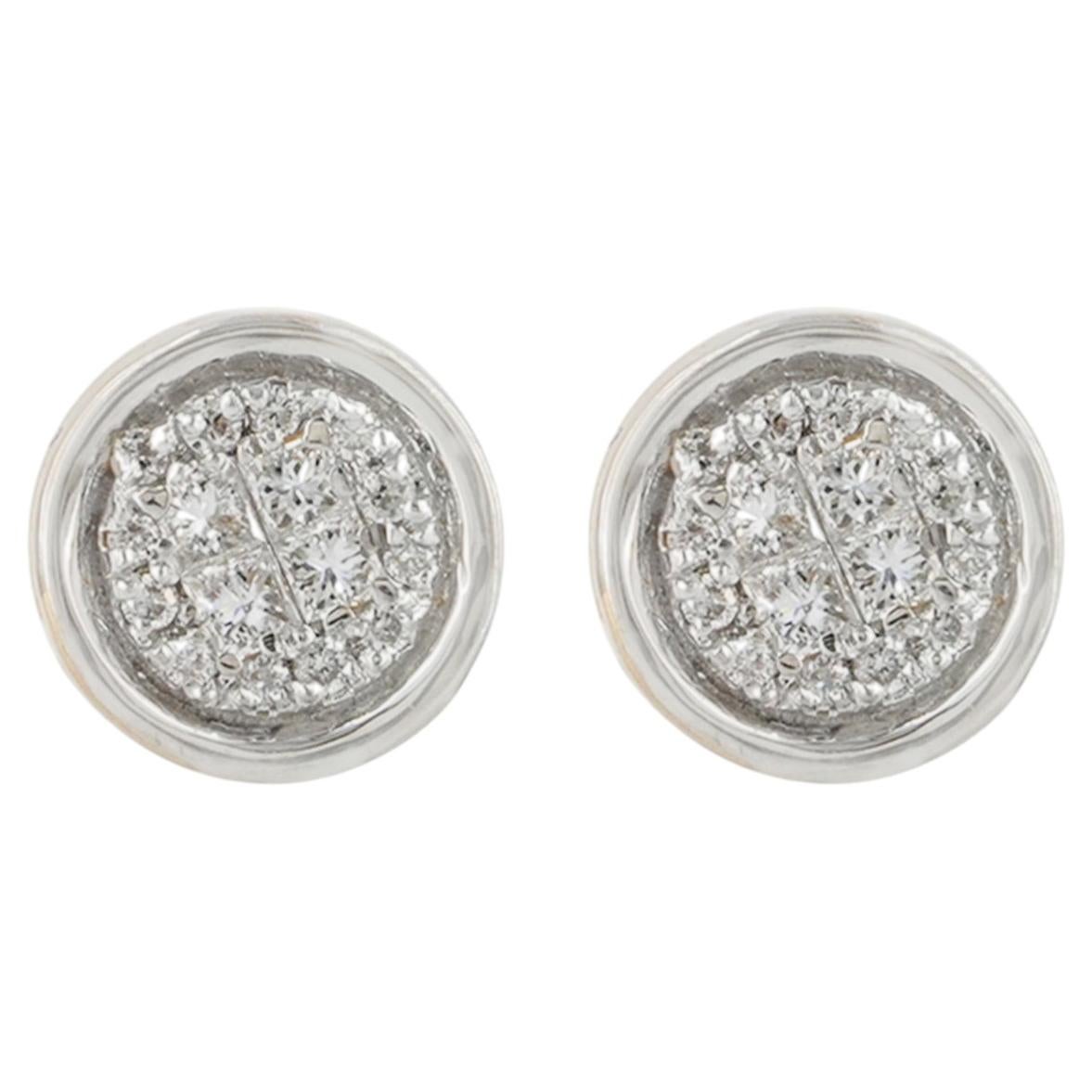 0.27 Ct Diamond Round Bezel Cluster Studs - Boucles d'oreilles en or 14K Solitaire Illusion