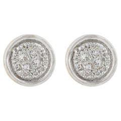0.27 Ct Diamond Round Bezel Cluster Studs — 14K Gold Solitaire Illusion Earrings