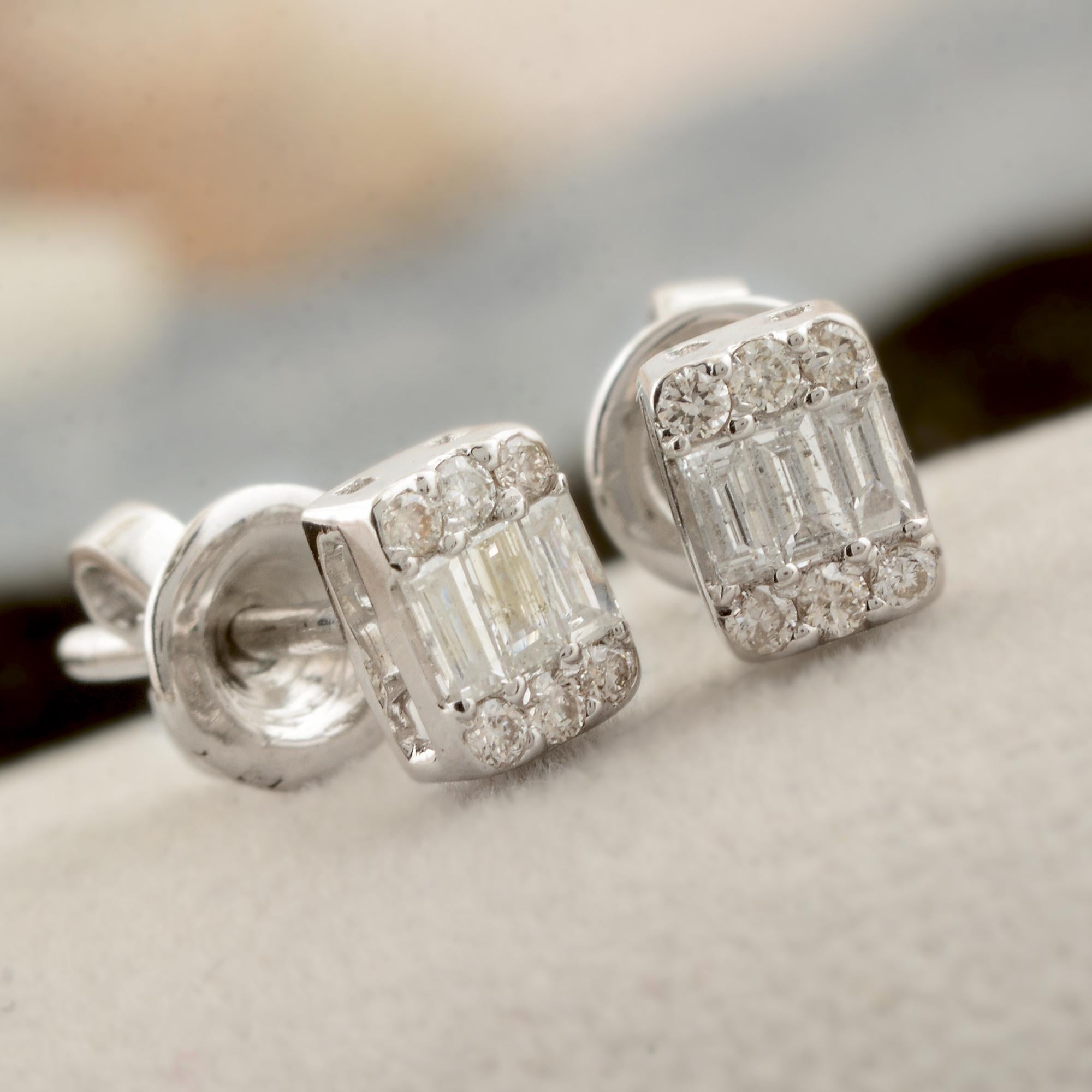 Modern 0.27 Ct SI Clarity HI Color Baguette Diamond Stud Earrings 10 Karat White Gold For Sale