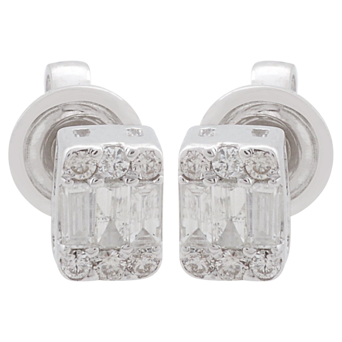 0.27 Ct SI Clarity HI Color Baguette Diamond Stud Earrings 10 Karat White Gold