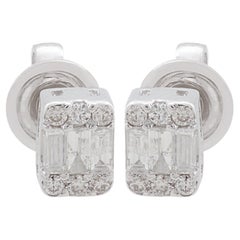 0.27 Ct SI Clarity HI Color Baguette Diamond Stud Earrings 10 Karat White Gold
