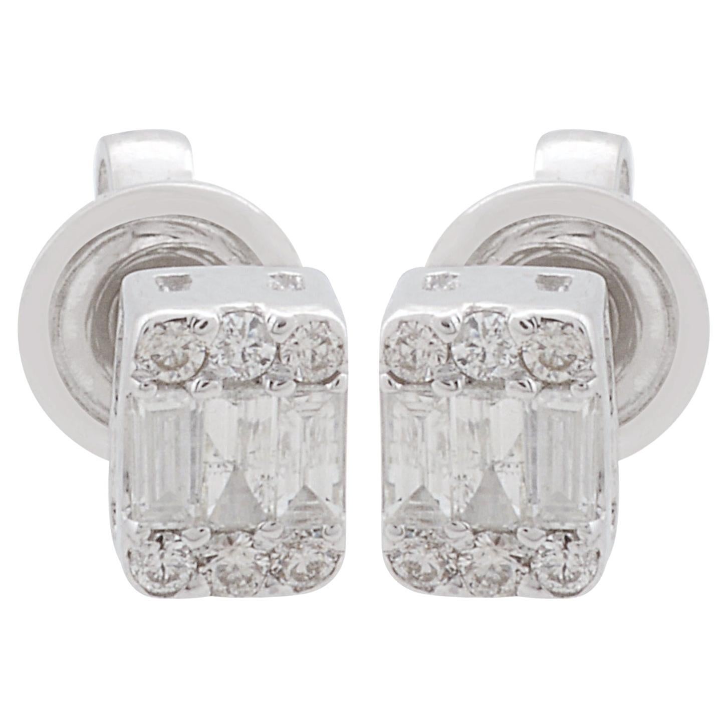 Item Code :- STE-1118
Gross Wt. :- 1.33 gm
10k White Gold Wt. :- 1.28 gm
Diamond Wt. :- 0.27 Ct. ( SI Clarity & HI Color )
Earrings Size :- 6 x 4 mm approx.