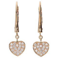 0.27 White GVS Diamonds 18 Karat Pink Gold Heart Pavè Dangle Earrings