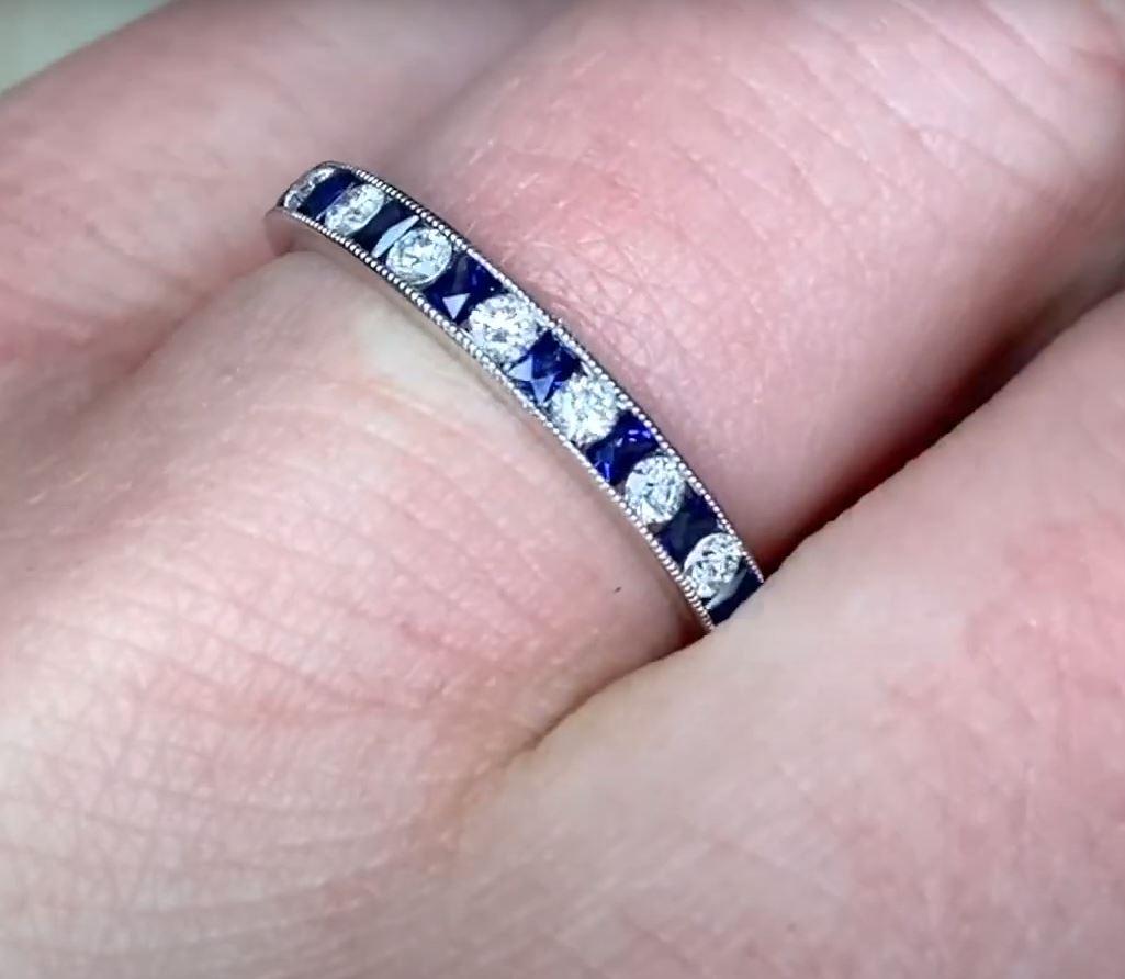 Women's 0.27ct Diamond & 0.36ct Natural Sapphire Band Ring, Platinum, Half Eternity Band For Sale