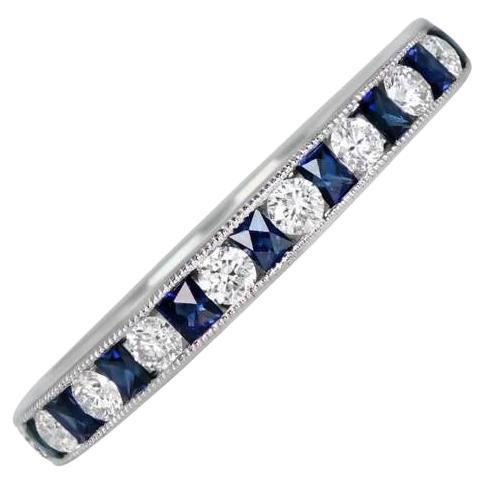 0.27ct Diamond & 0.36ct Natural Sapphire Band Ring, Platinum, Half Eternity Band For Sale