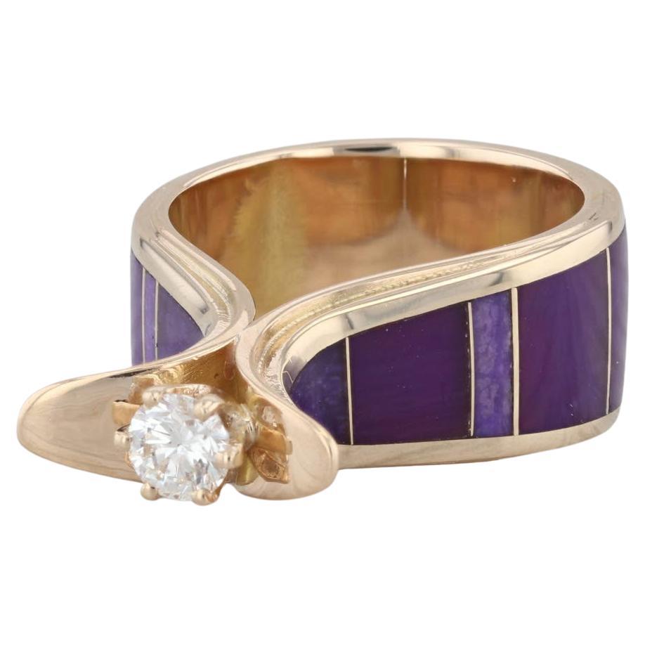 0.27ct Diamond Purple Sugilite Mosaic Ring 14k Yellow Gold Size 5.25 For Sale