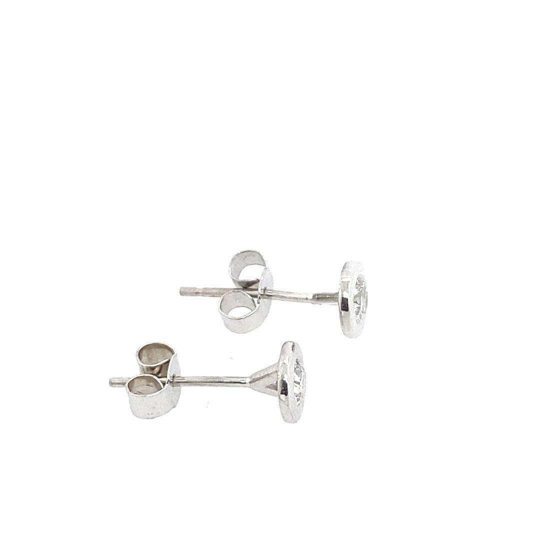 Round Cut 0.27ct Diamond Studs Earrings in Rubover Setting in 18ct White Gold For Sale